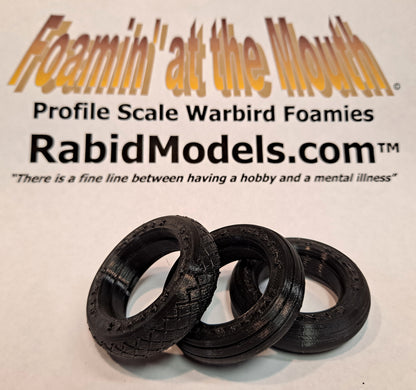 3D-printed wheel parts for the Fun Scale Models P-40, Macchi Folgore, and P-63