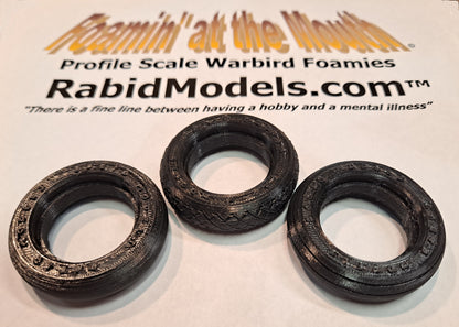 3D-printed wheel parts for the Fun Scale Models P-40, Macchi Folgore, and P-63